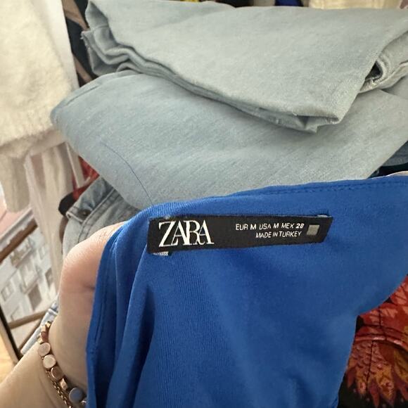 Zara High Waist Mini A-Line Skort Blue Size Medium - Picture 2 of 5